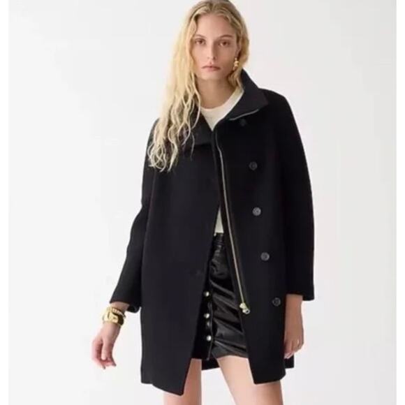 J.Crew Nello Gori Italian Stadium Cloth Villa Cocoon Black Wool Coat Size 2 Tall - Picture 8 of 12